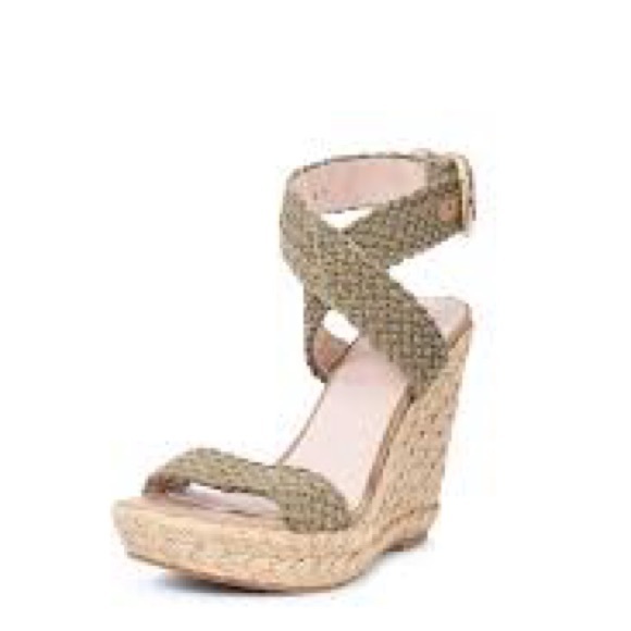 Stuart Weitztman Alex Crochet Ankle Strap Wedge Sandal Espadrille Swamp size 11 - Picture 1 of 12